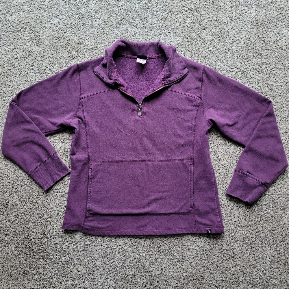 Champion Womens Sweater L Quarter Zip Maroon Active Wear Comfy Outdoor Purple